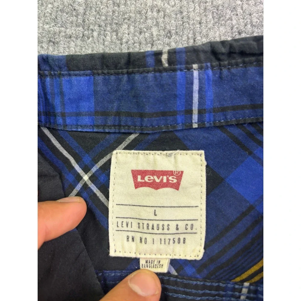 Levi's Button Up Shirt Mens Large Blue Plaid Long‎ Sleeve Pockets 3LGLW1569